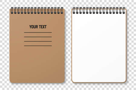 Horizontal spiral spring notepad with space for your image or text on transparent background for mockup. Notebook vector design concept. Clipart illustration. top view.のイラスト素材