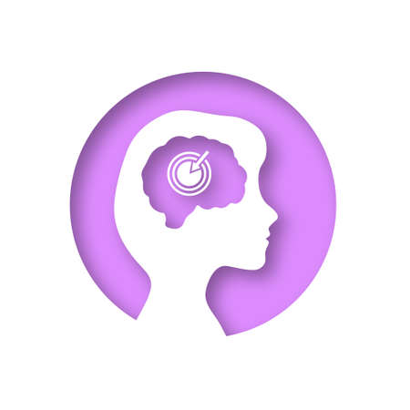 girl head sign icon. Conceptual illustration of migraine in people. Silhouette of a child. vector illustration. paper cut.のイラスト素材