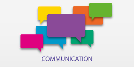 Vector illustration of communication concept. Word communication with colorful dialog speech...