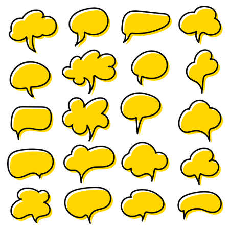 Set of comic black and yellow speech bubbles on white background. vector illustration.のイラスト素材