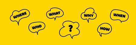 Question what, how, why, for what and where. Place for your text. business web banner. Communication inclusion people concept. vector illustration.のイラスト素材