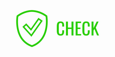 Shield green icon with check mark. data protection concept. verified information. Text - CHECK. Vector illustration on white isolated background.のイラスト素材