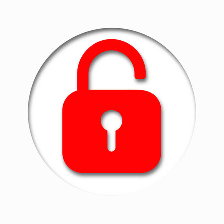 Red icon unlock padlock. Vector illustration with sign on a white background. paper cut style.のイラスト素材