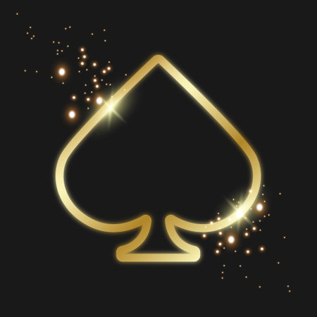 Gold sign spade suit icon. Vector illustration on a black background.のイラスト素材
