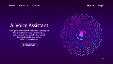 artificial intelligence concept. Banner for website or mobile app. Landing page with ai personal voice assistant. illustrationの写真素材