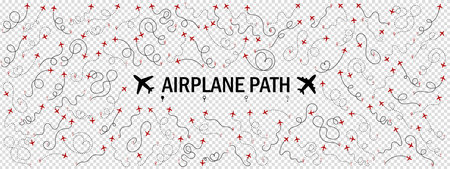Airplane or airplane routes path big set. Travel concept from start point and dotted line tracing....
