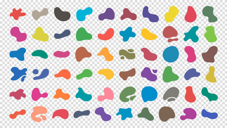 Big set of colorful blob liquid elements. Fluid blob colorful elements. Liquid shapes, round abstract elements. Blotch shapes in neon colors. simple water forms. vector illustrationのイラスト素材