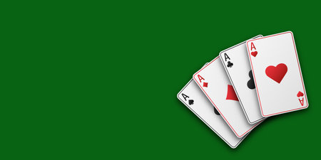 Hand fan of playing cards consisting of four white Ace of Spades, Diamonds, Clubs, Hearts. Vector...