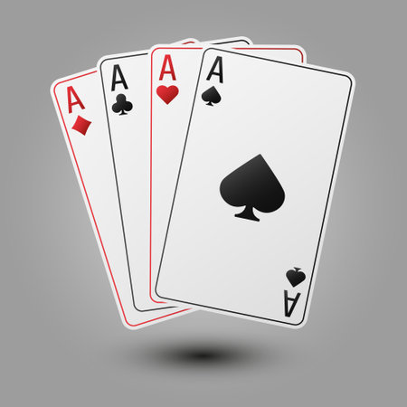 Hand fanned of playing cards. Ace of Spades, Diamonds, Clubs, Hearts. Vector illustration Casino or Poker of all the aces.のイラスト素材
