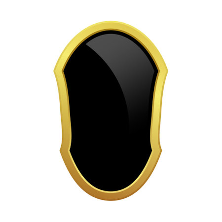 Black shield with glossy bright golden frame. VIP luxury  design element. Vector clipart illustration. Transparent background.のイラスト素材