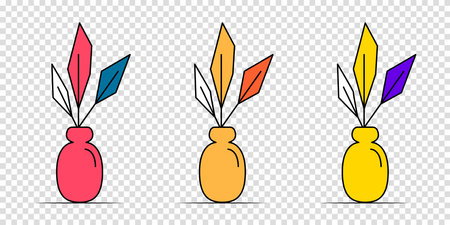 Set of flower in a pot or vase in cartoon style. House plant in flat style. Vector outline icon plant on a transparent background.のイラスト素材