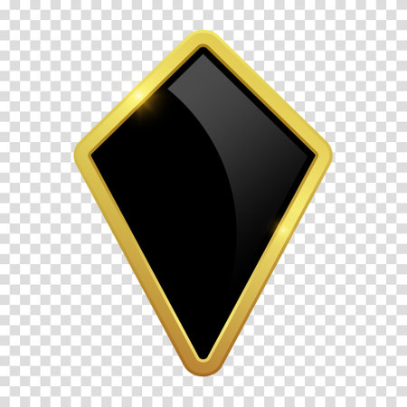 VIP luxury logo design element. Black shield with glossy bright golden frame. Vector clipart illustration. Transparent background.のイラスト素材