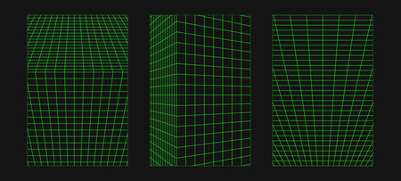 Abstract wireframes, cyberpunk elements and perspective green grids and spheres. Surreal geometric...