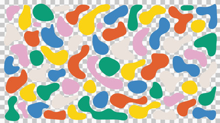 Fluid and liquid blobs with abstract geometric shapes on a transparent background, ideal for bubble elements and splash decor. High quality vector set for creative design projects.のイラスト素材