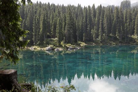 Lake in the mountains of the Dolomitesの写真素材
