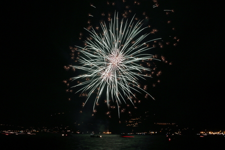 fireworks over the lakeの写真素材