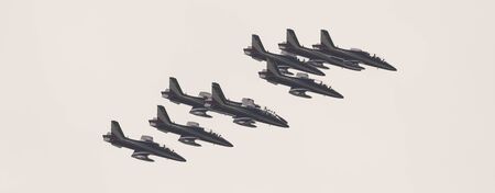tricolor arrows aerobatic team - Port of Dusano- Lake Garda Italyのeditorial素材