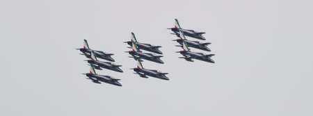 tricolor arrows aerobatic team - Port of Dusano- Lake Garda Italyのeditorial素材