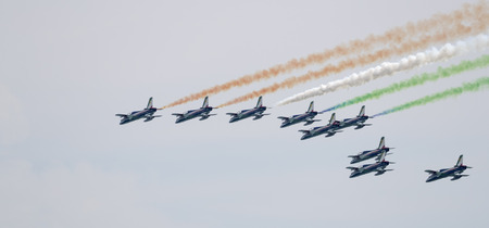 tricolor arrows aerobatic team - Port of Dusano- Lake Garda Italy 20160821のeditorial素材