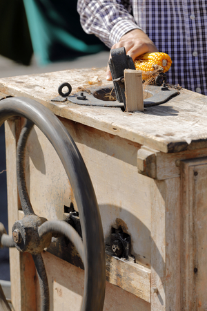 hand maize processing after harvestの写真素材