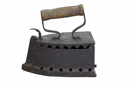 isolated on white background antique iron with wood handleの写真素材