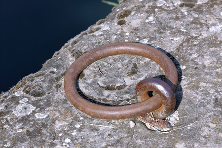 metal ring docking on the harbor dockの写真素材