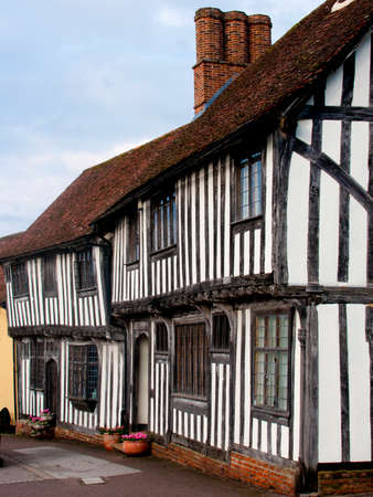 English half-timbered black and white Tudor houses from Lavenham, Suffolk Englandの写真素材
