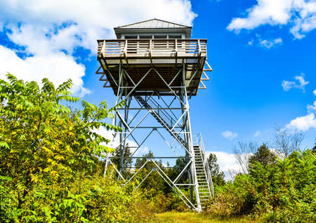 fire tower on top of a mountainの写真素材