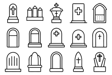 Grave icon set, outline style vector sign, linear symbol.のイラスト素材