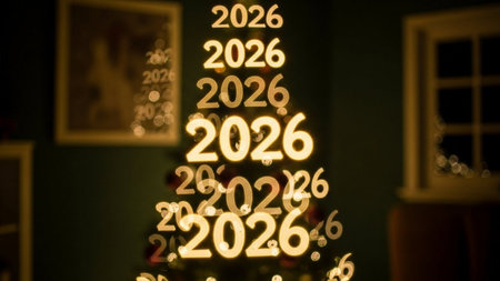 A visually striking image featuring the year 2026 prominently displayed in glowing numbers, arranged...