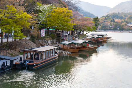 Boats on the river in Kyotoのeditorial素材