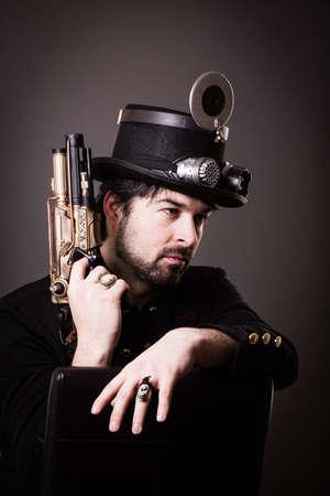 one armed in steampunk outfitの写真素材