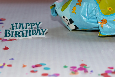 Close-up and front view of a birthday party with copy-spaceの写真素材