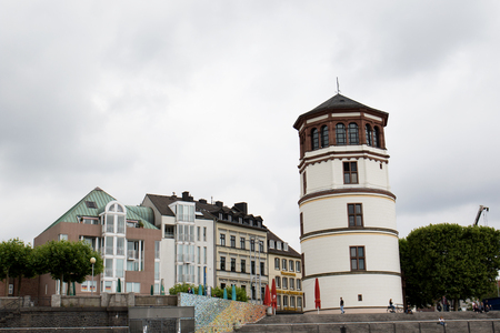 view at a tower at the rhine river in dusseldorf germany photographed during a sightseeing tour in dusseldorf germanyのeditorial素材