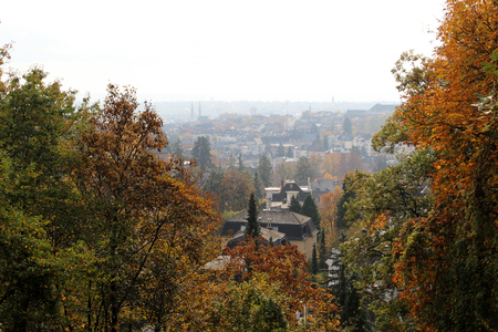 wide view from the neroberg in wiesbaden hesse germany photographed during a walk on a sunny day in multi coloredの写真素材