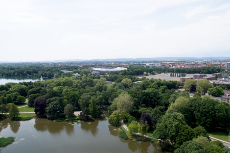 View on the sea from the New Civic Hall tower in Hanover, Germany. Photographed during a walk at a...