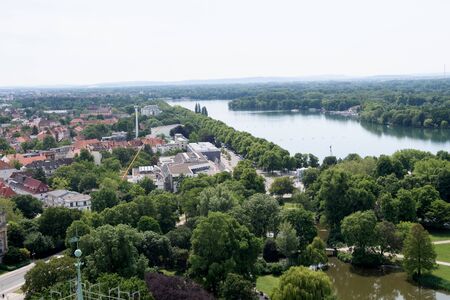 View from the tower of the new civil hall on the sea and the tree area in Hanover germany...