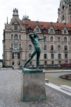 View on the statue of the new civil hall in hannover germany photographed during a walk at a cloudy sunny dayのeditorial素材