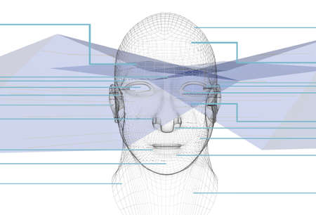 blue abstract background with head cybernetics