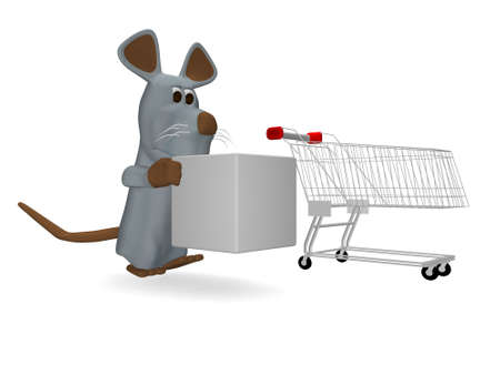 cute mouse with shopping cart and cubeの写真素材
