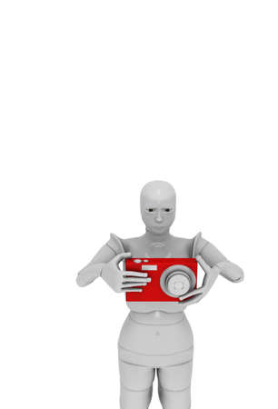 female android with cameraの写真素材