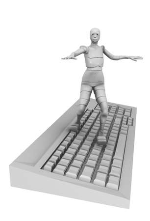 female android with computer keyboardの写真素材
