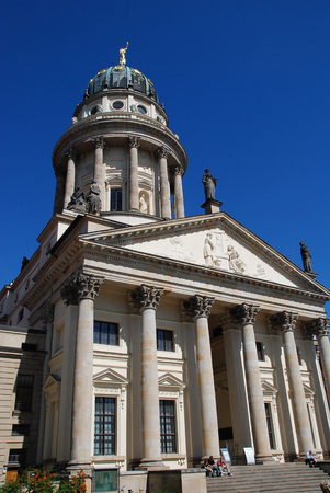 French Church at the Gendarmenmarkt (Berlin, Germany), a square in Berlin and the site of an architectural ensemble Including the Konzerthaus (concert hall) and the French and German Churchesのeditorial素材