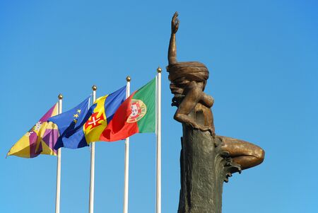 Praca da Autonomia (autonomy square) in the city of Funchal: The monument created by Ricardo Velosa celebrates the autonomy of Madeira.の写真素材