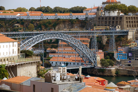 The Dom Lui's I Bridge (Portuguese: Ponte D. Lui's I) is a double-deck metal arch bridge that spans the River Douro between the cities of Porto and Vila Nova de Gaia in Portugalの写真素材