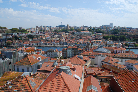Colored facades and roofs of houses in Porto, Portugal. Porto is the second-largest city in Portugal after Lisbonの写真素材