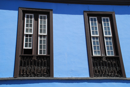 House facade in San Cristobal de la Laguna, Tenerife, Canary Islands, Spain. San Cristobal de la Laguna is a city and municipality in the northern part of the island of Tenerife in the Province of Santa Cruz de Tenerife, on the Canary Islandsの写真素材