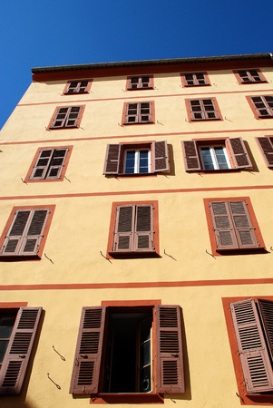 Typical Corsican house facade in Ajaccio town (Corsica island, France), a French commune in the Haute-Corse department of France located in the north-east of the island of Corsica at the base of Cap Corseのeditorial素材