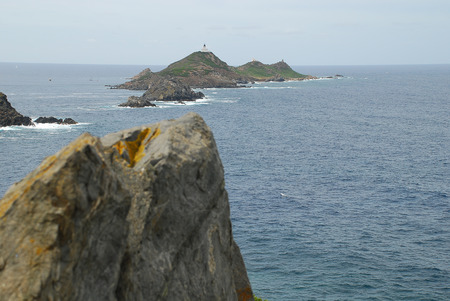 The Isles Sanguinaires (together forming the Archipelago of the Sanguinaires) are about 15km from Ajaccio (Corsica, France) by boat but only just off the headland at Pointe de la Parataの写真素材