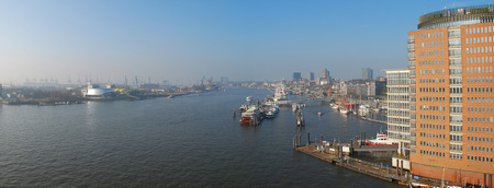 Skyline of the harbour of Hamburg, Germany. View from the Elbphilharmonieの写真素材